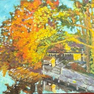 Original Autumn Landscape Acrylic Canvas Painting 8x 10 inches